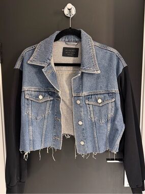 All Saints Denim Cropped Jacket with Black Sleeves